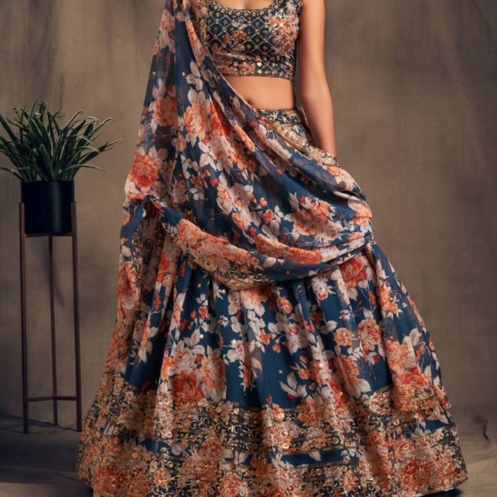 Dove Blue Organa Zari Lehenga Choli Fully Stitched size 6 (3 piece set)